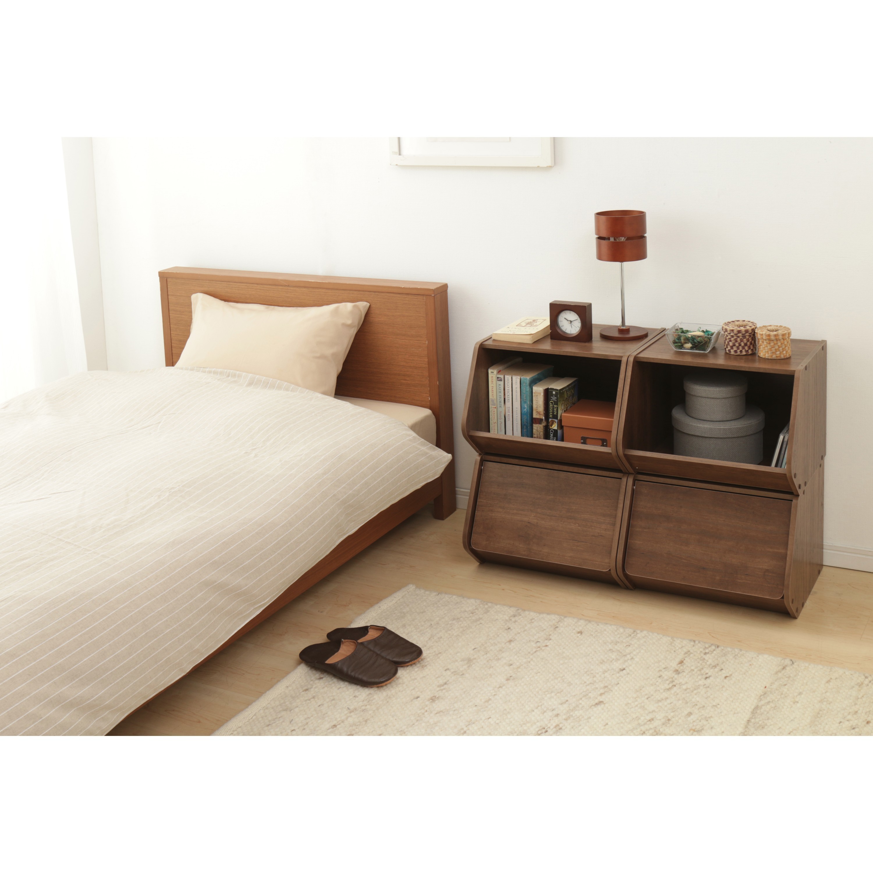 IRIS TACHI Modular Wood Stacking Storage Box with Shelf, Dark Brown