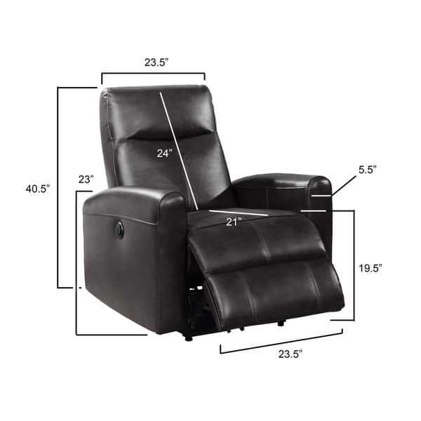 dimension image slide 1 of 3, Eli Contemporary Leather Living Room Power Recliner with Lumbar Massage