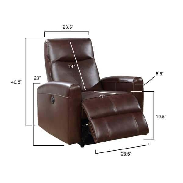 dimension image slide 2 of 3, Eli Contemporary Leather Living Room Power Recliner with Lumbar Massage