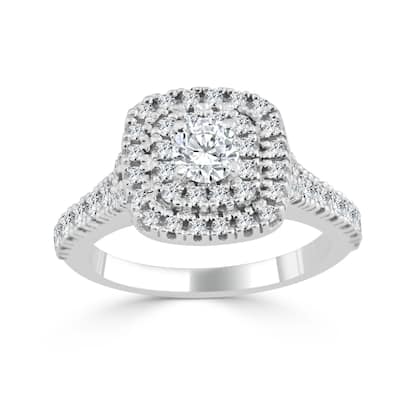 Auriya Round 1ctw Double Halo Diamond Engagement Ring 14k Gold
