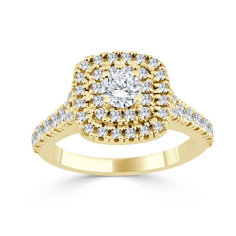 Auriya Round 1ctw Double Halo Diamond Engagement Ring 14k Gold