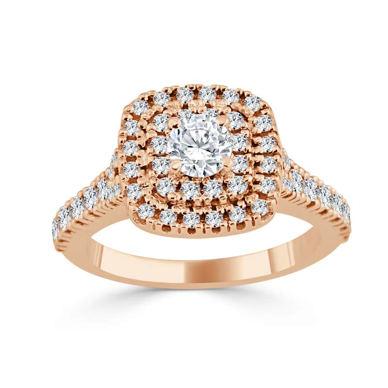 Auriya Round 1ctw Double Halo Diamond Engagement Ring 14k Gold