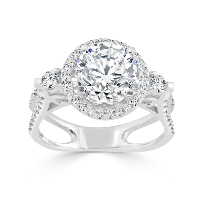 Auriya Round 1ct TDW Diamond Halo Engagement Ring 14K Gold - 4 - White