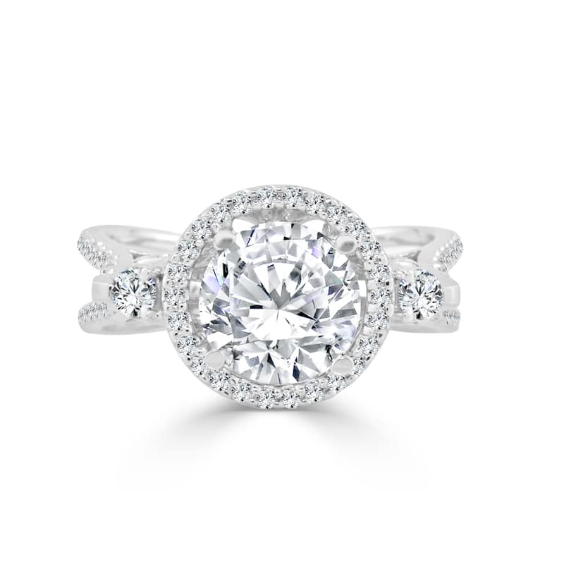 Auriya Round 1ct TDW Diamond Halo Engagement Ring 14K Gold