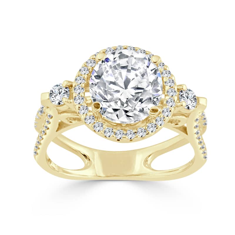 Auriya Round 1ct TDW Diamond Halo Engagement Ring 14K Gold - 4 - Yellow