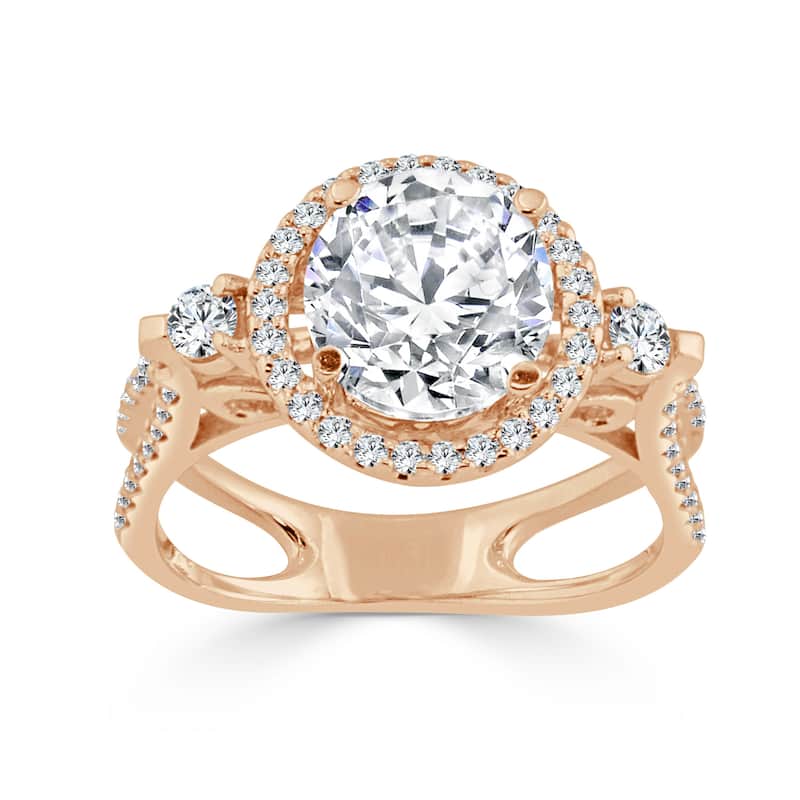 Auriya Round 1ct TDW Diamond Halo Engagement Ring 14K Gold - 4 - Rose