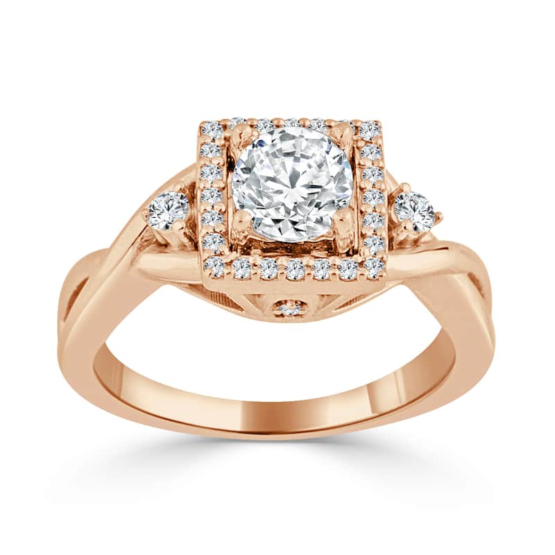 Auriya Modern 3/4ctw Square Halo Round Diamond Engagement Ring 14k Gold