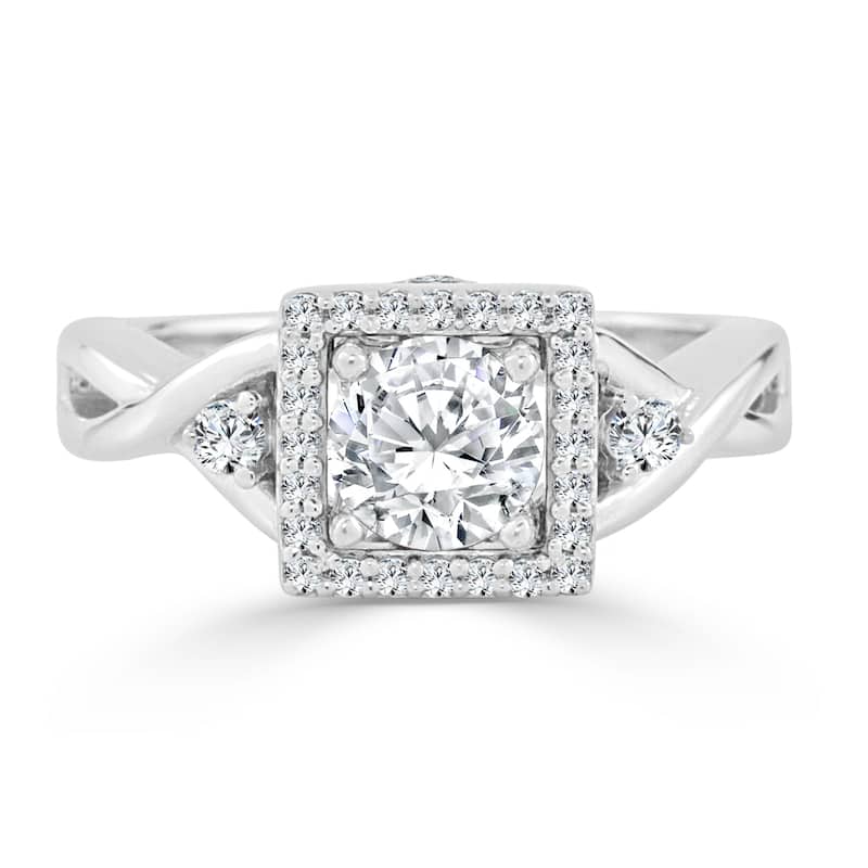 Auriya Modern 3/4ctw Square Halo Round Diamond Engagement Ring 14k Gold