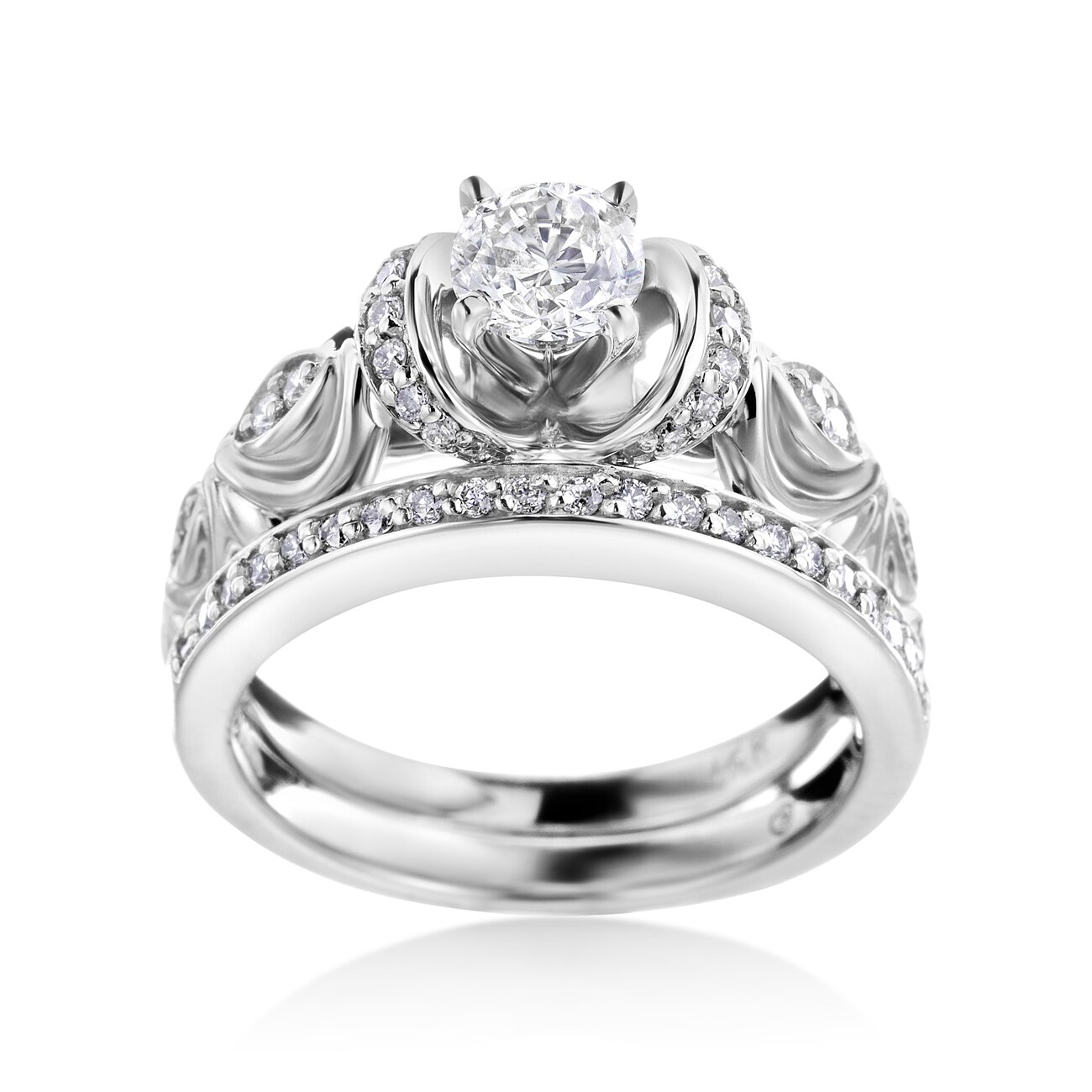 SummerRose 14k White Gold Vintage-Styled 7/8ct TDW Diamond Engagement Ring and Wedding Band Set