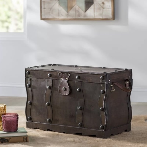 Large Wooden Treasure Storage Trunk Vintage Antique Chest Brown Coffee Table New Home Garden Furniture Treasure Chest