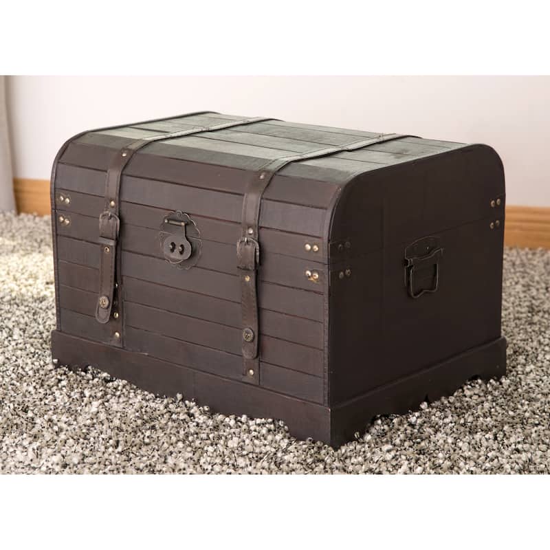 Antique Style Black Wooden Steamer Trunk, Coffee Table