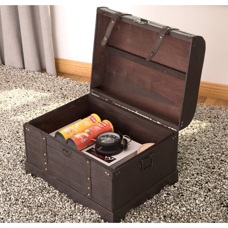 Antique Style Black Wooden Steamer Trunk, Coffee Table