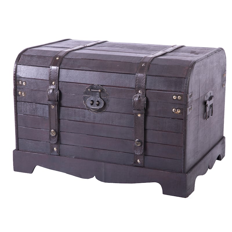 Antique Style Black Wooden Steamer Trunk, Coffee Table