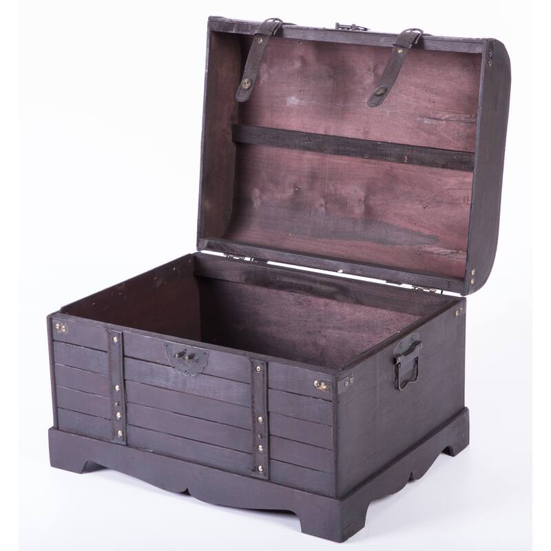 Antique Style Black Wooden Steamer Trunk, Coffee Table