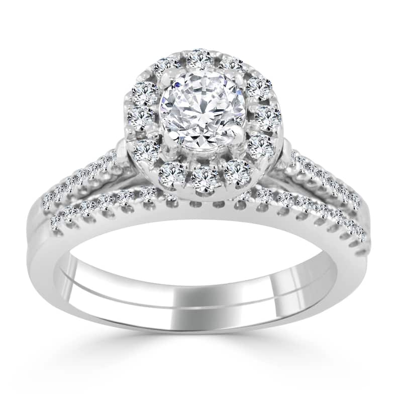 14k Gold 3/4ct TDW Round Halo Diamond Engagement Ring Set by Auriya