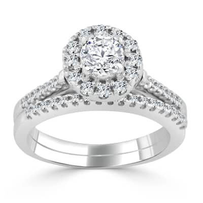 14k Gold 3/4ct TDW Round Halo Diamond Engagement Ring Set by Auriya