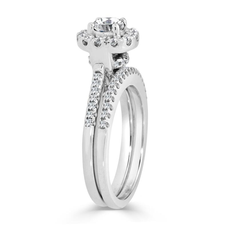 14k Gold 3/4ct TDW Round Halo Diamond Engagement Ring Set by Auriya