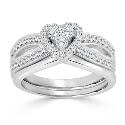 14k Gold 1/2ct TDW Cluster Diamond Engagement Ring Set by Auriya
