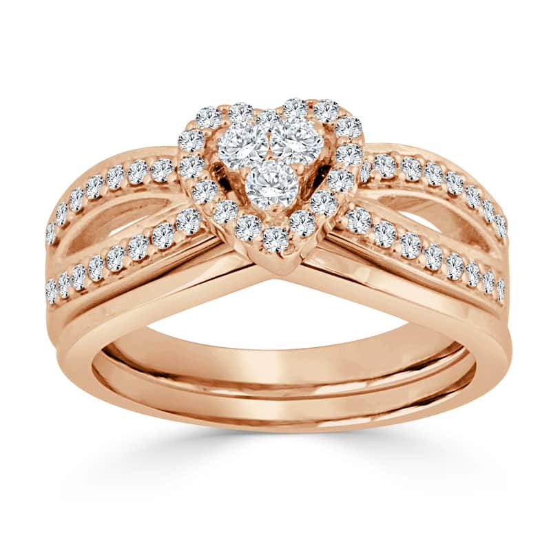 14k Gold 1/2ct TDW Cluster Diamond Engagement Ring Set by Auriya