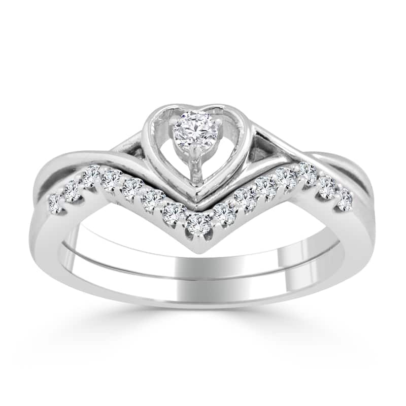 14k Gold 1/4ct TDW Diamond Accent Heart Engagement Ring Set by Auriya