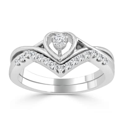 14k Gold 1/4ct TDW Diamond Accent Heart Engagement Ring Set by Auriya