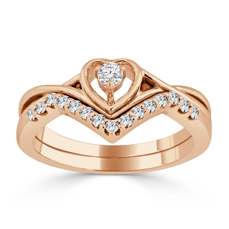 14k Gold 1/4ct TDW Diamond Accent Heart Engagement Ring Set by Auriya