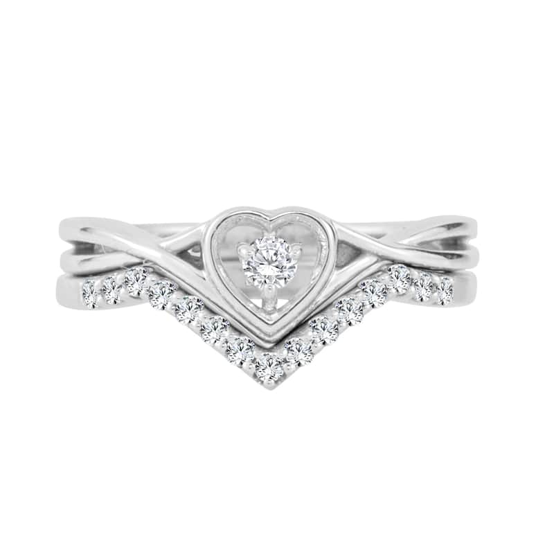 14k Gold 1/4ct TDW Diamond Accent Heart Engagement Ring Set by Auriya