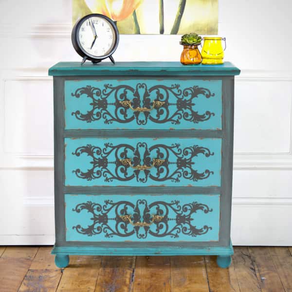 Shop 28 5 H Painted Peacock Blue Three Drawer Cabinet Overstock