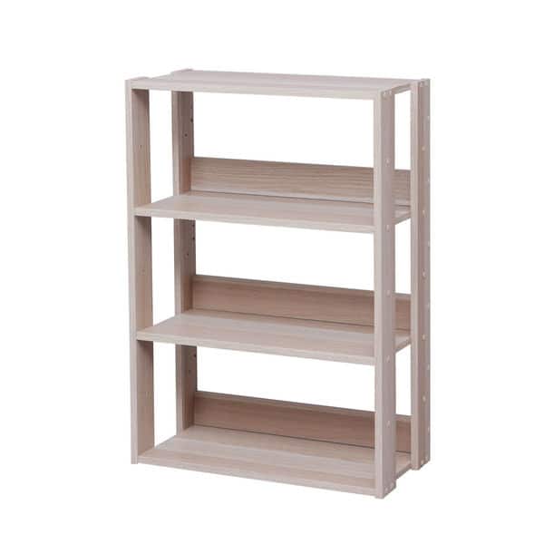 White and Medium Brown Wood Shelving Unit with 3 Shelves