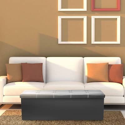 Sorbus® Storage Bench Chest– Collapsible/Folding Bench Ottoman with Cover Contemporary Faux leather (Gray)