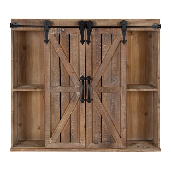 Kate and Laurel Cates Rustic Wood Wall Storage Cabinet with Barn Doors