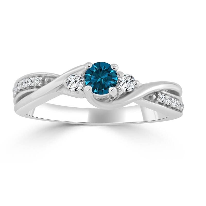 14k Gold 1/3ctw Twisted Blue Diamond Engagement Ring