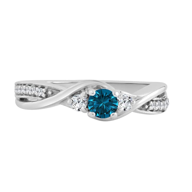 14k Gold 1/3ctw Twisted Blue Diamond Engagement Ring