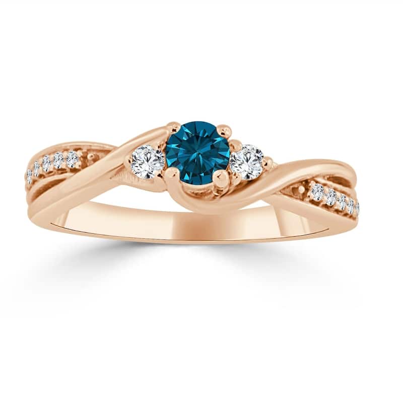 14k Gold 1/3ctw Twisted Blue Diamond Engagement Ring
