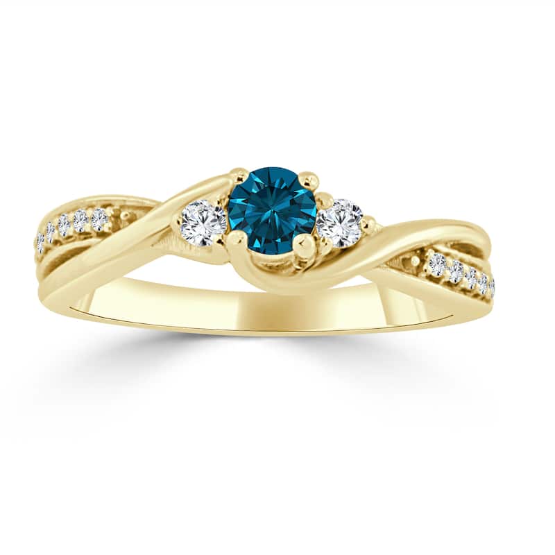 14k Gold 1/3ctw Twisted Blue Diamond Engagement Ring