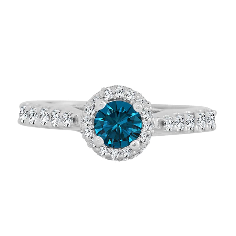 14k Gold 1ct TDW Round Blue Diamond Halo Engagement Ring by Auriya (H-I, I1-I2)