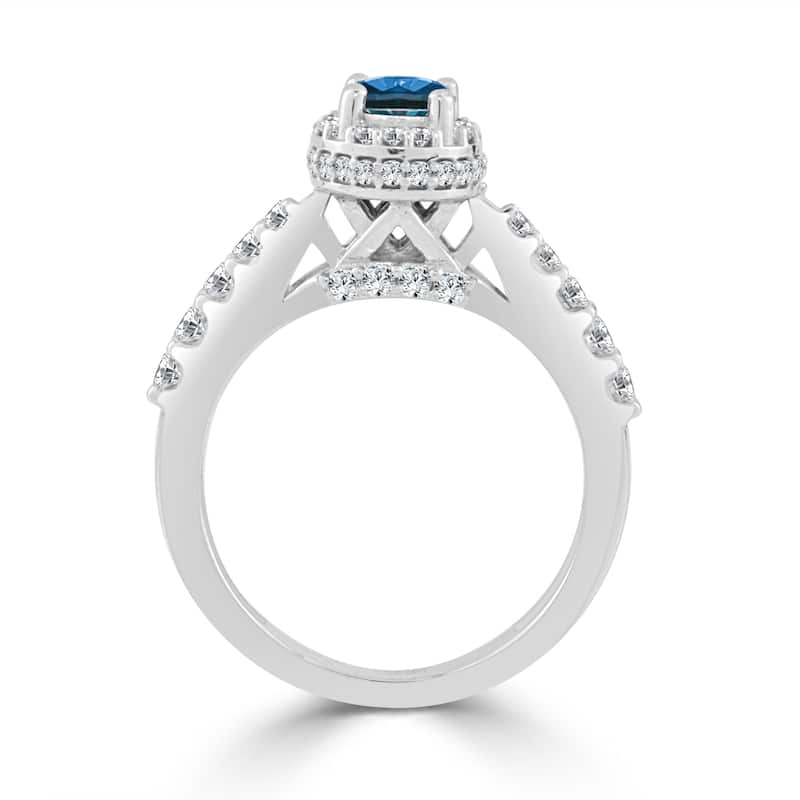 14k Gold 1ct TDW Round Blue Diamond Halo Engagement Ring by Auriya (H-I, I1-I2)
