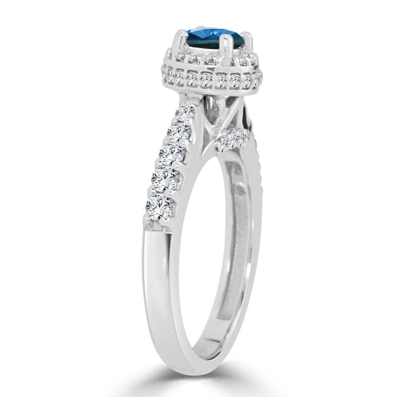 14k Gold 1ct TDW Round Blue Diamond Halo Engagement Ring by Auriya (H-I, I1-I2)
