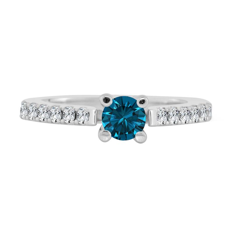 14k Gold 3/4ct TDW Round Blue Diamond Engagement Ring by Auriya (H-I, I1-I2)