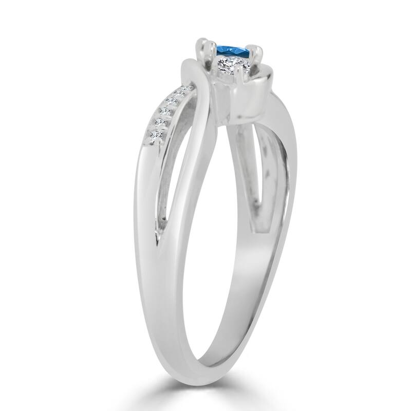 14k Gold Twisted Three Stone 1/2ctw Blue Diamond Engagement Ring