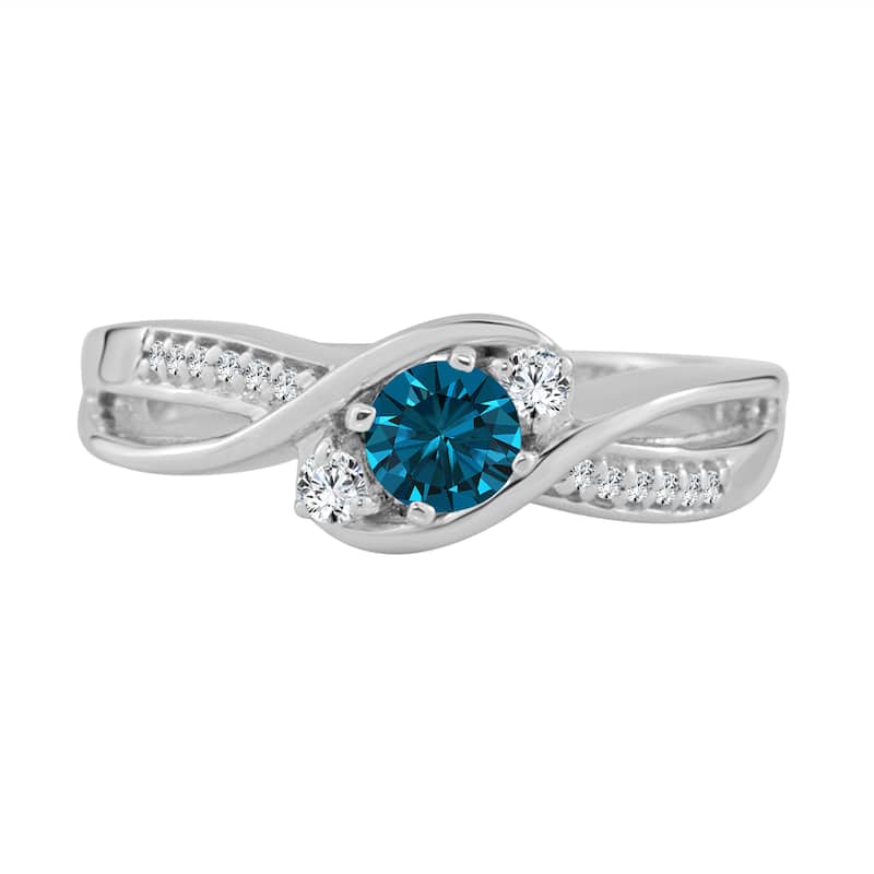 14k Gold Twisted Three Stone 1/2ctw Blue Diamond Engagement Ring
