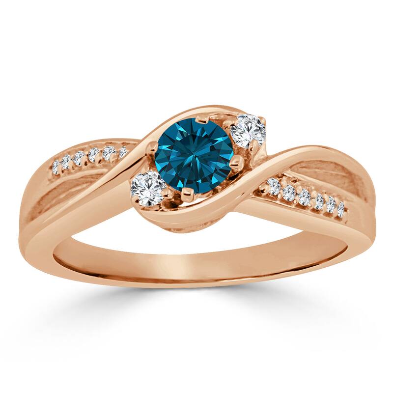 14k Gold Twisted Three Stone 1/2ctw Blue Diamond Engagement Ring - 4 - Rose