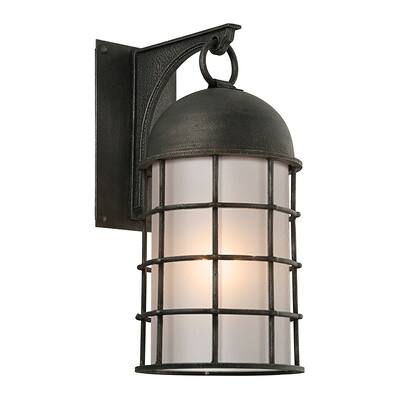 Troy Lighting Charlemagne Aged Pewter 23.5-inch ADA Outdoor Wall Sconce, Frosted Seedy Glass