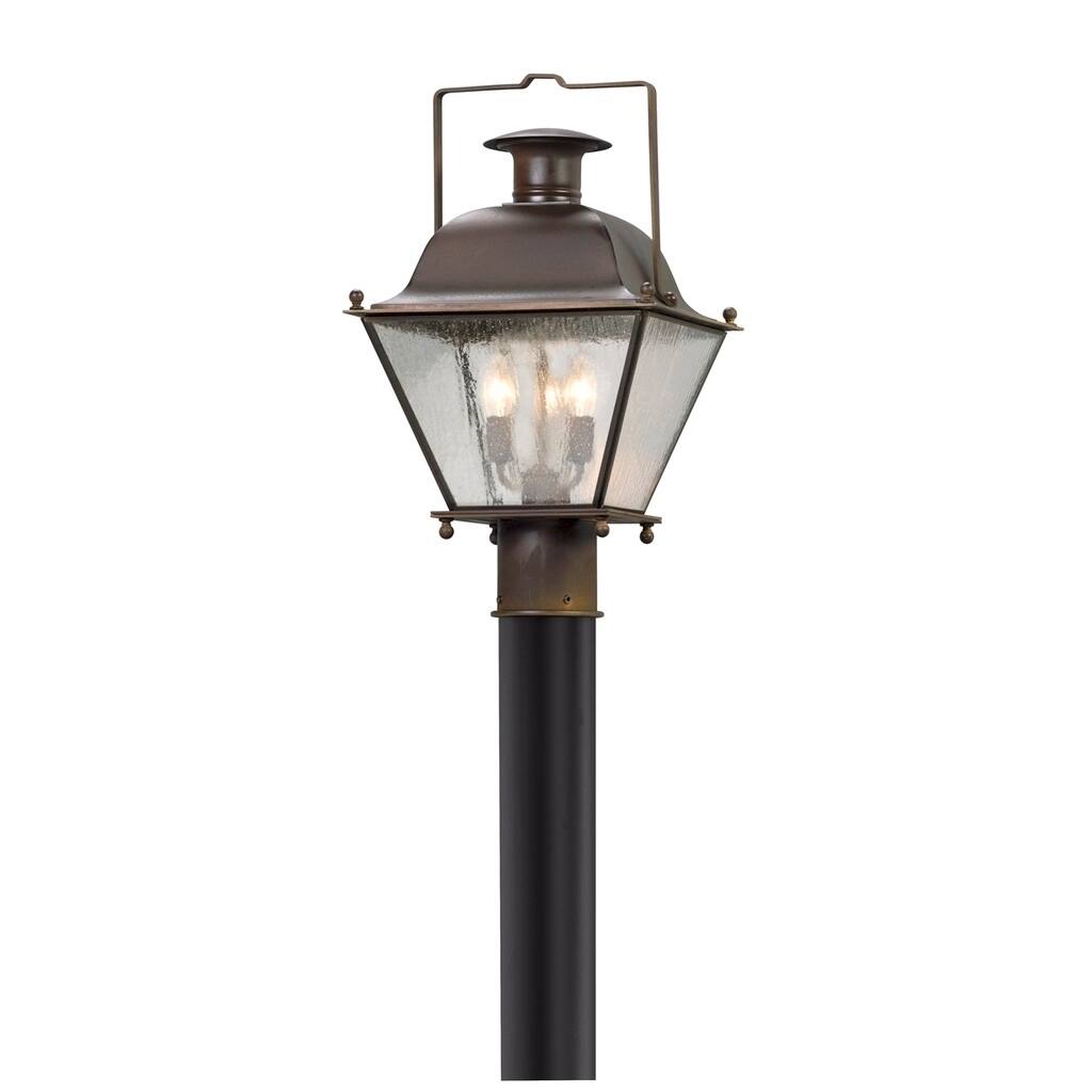 Troy Lighting Wellesley Natural Rust Outdoor Post Mount, Clear Seeded Glass