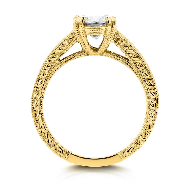 Annello by Kobelli 14k Yellow Gold 1 1/4ct TGW Moissanite with Diamond Milgrain Channel Band Engagement Ring