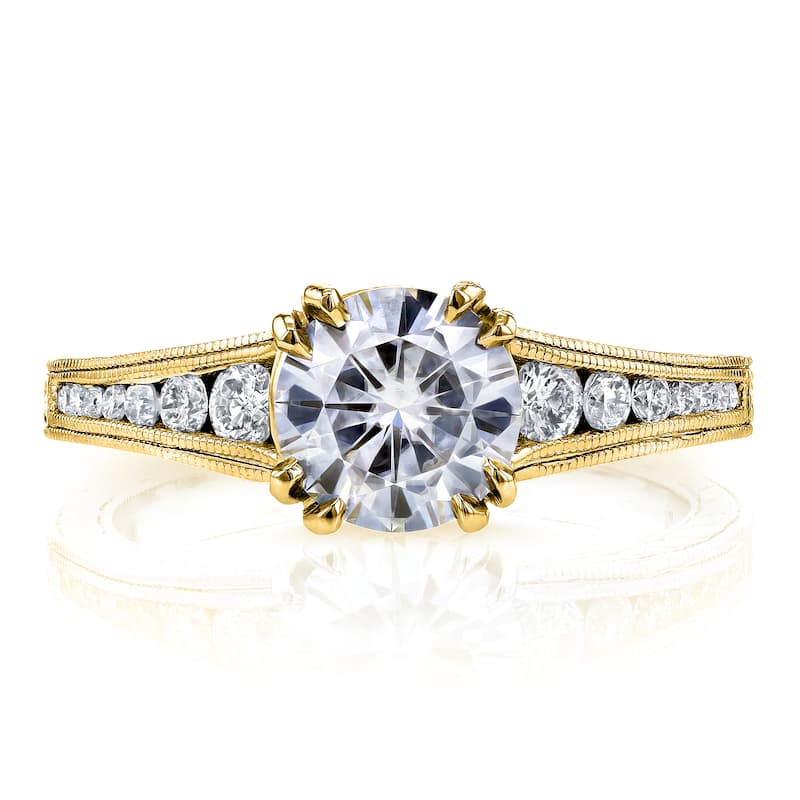 Annello by Kobelli 14k Yellow Gold 1 1/4ct TGW Moissanite with Diamond Milgrain Channel Band Engagement Ring
