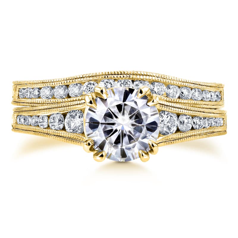 Annello by Kobelli 14k Yellow Gold 1 1/2ct TGW Forever One Moissanite and Diamond Bridal Set