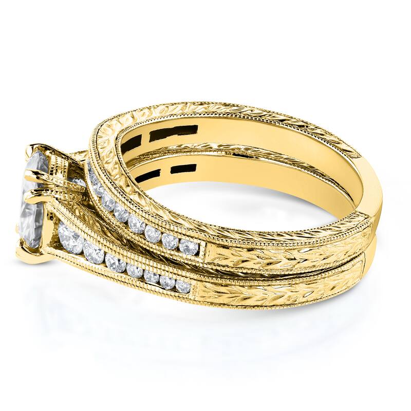 Annello by Kobelli 14k Yellow Gold 1 1/2ct TGW Forever One Moissanite and Diamond Bridal Set