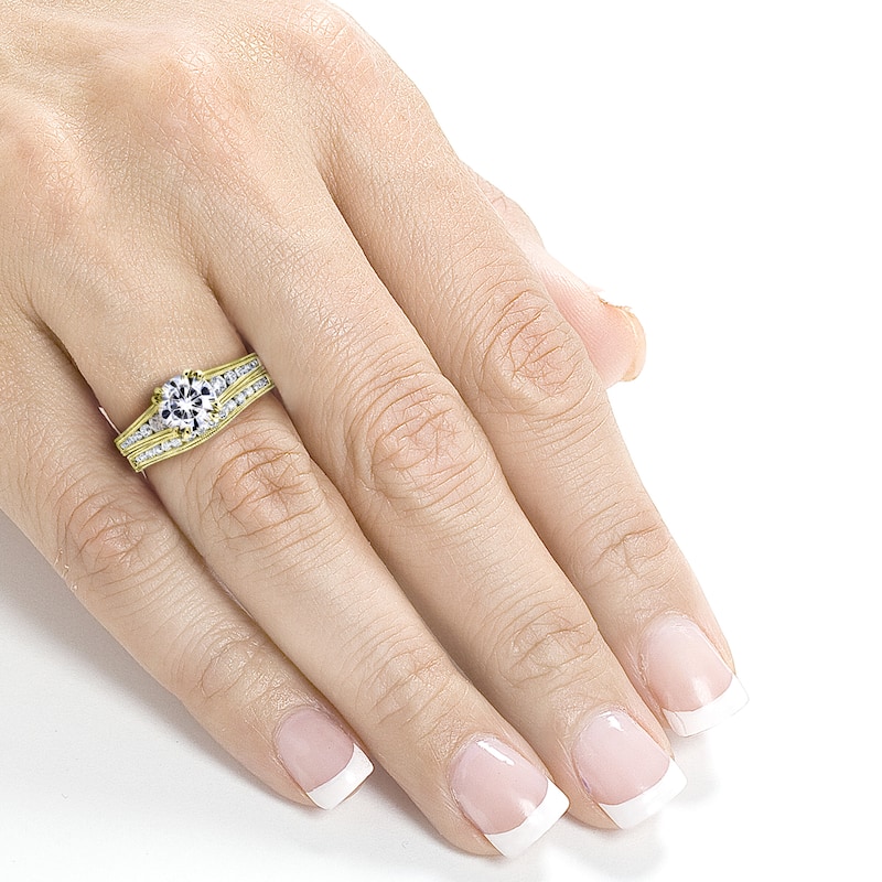 Annello by Kobelli 14k Yellow Gold 1 1/2ct TGW Forever One Moissanite and Diamond Bridal Set
