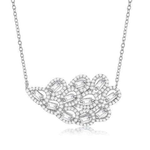 La Preciosa Sterling Silver 16+2" Feather Shaped CZ with Baguettes Necklace